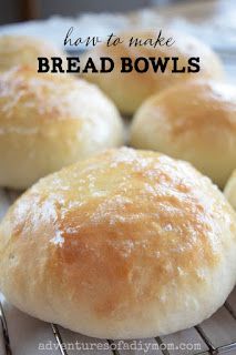 bread rolls cooling on a wire rack with the words, how to make bread bowls