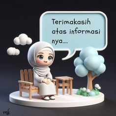 a cartoon character sitting on a bench with a speech bubble above it that says terimakashi atas informasi nya