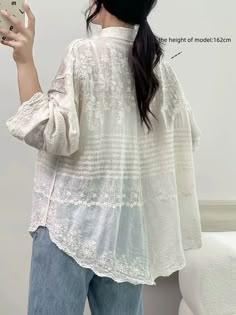 Floral Embroidery Tunic Shirt - Сottagecore clothes White Embroidered Long Sleeve Shirt, White Summer Shirt With Chikankari Embroidery, White Long Sleeve Embroidered Top, Spring Long Sleeve Tops With Chikankari Embroidery, Summer Long Sleeve Chikankari Embroidery Blouse, Summer Long Sleeve Blouse With Chikankari Embroidery, Summer Chikankari Embroidery Long Sleeve Blouse, Beige Long Sleeve Blouse With Chikankari Embroidery, Long Sleeve Cotton Shirt With Chikankari Embroidery