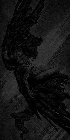 a black and white drawing of a demon with wings on it's back legs