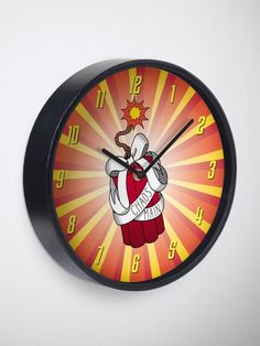 a clock with an image of a cartoon character holding a baseball bat in its hands