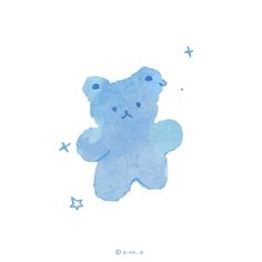 a watercolor drawing of a blue teddy bear with stars on it's chest