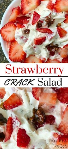 this strawberry creme salad is loaded with fresh strawberries and raisins