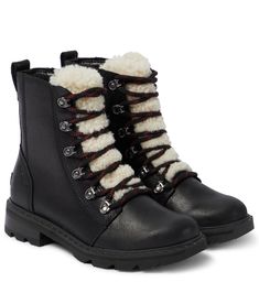 With plush shearling tongues, Sorel's Lennox combat boots are a great option for cold winter weather. Made from textured black leather with metal D-ring eyelets and two-toned laces, they're set on rubber track soles. | Sorel Lennox leather and shearling combat boots Sorel Lennox, Aesthetic Sanrio, Black Leather Combat Boots, Camel Boots, Sorel Boots Womens, Leather Hiking Boots, Sorel Boots, Womens Combat Boots, Black Boots Tall