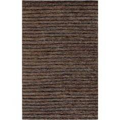 a brown and black rug with vertical stripes on the bottom, in front of a white background