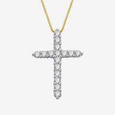 Features: Religious Jewelry, Certified DiamondsDiamond Clarity: I1Jewelry Closure: Spring Ring ClaspLink Construction: SolidSetting: ProngShape: CrossStone Cut: RoundDiamond Color: H-IMetal Color: YellowChain Length: 18 InchPendant Length: 22.6mmPendant Width: 16.3mmRounded Carat Weight: 1/2 Ct. T.w.Chain Construction: BoxCare: Wipe CleanStone Type: 16 Lab Grown DiamondAuthenticity: Lab Grown DiamondBirthstone: April BirthstoneMetal: 10k GoldNecklace Type: Pendant NecklacesCountry of Origin: Imp 14k Gold Necklace With Vvs Clarity In White, 14k Gold Cross Jewelry In White, 14k Gold White Necklace With Vvs Clarity, Classic Cross Pendant Necklace With Prong Setting, White 14k Gold Cross Jewelry, White 14k Gold Necklace With Vvs Clarity, White 14k Gold Necklace Vvs Clarity, Classic Cross Pendant Necklaces With Prong Setting, Classic Necklaces With Cross Pendant In Prong Setting