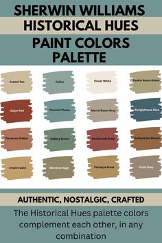 the color chart for sherylin williams's historical hues paint colors palette