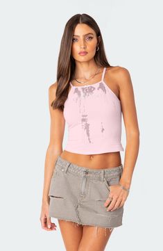 You'll be too busy to text back while rocking this ultracute cropped tank designed with a delicate pink bow at the squared neck. Square neck 95% cotton, 5% spandex Machine wash, dry flat Imported