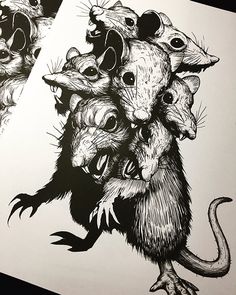 two drawings of mice with their mouths open