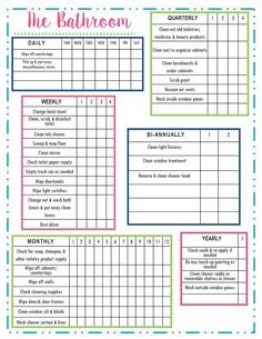 the bathroom checklist is shown in this printable version, which includes daily and daily tasks