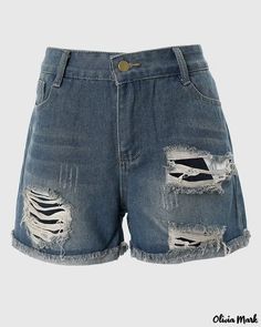 Olivia Mark - Rolled Hem Retro Ripped Denim Shorts Ripped Denim Shorts, Ripped Denim, Rolled Hem, Short En Jean, Olivia Mark, Suits You, Denim Shorts, Fashion Accessories, Womens Shorts