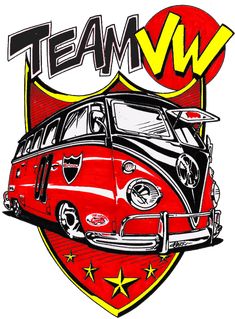 a vw bus with the word team w on it's front and side