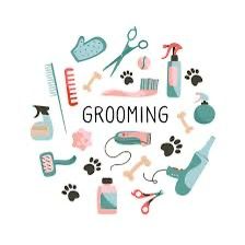 the words grooming are surrounded by various items