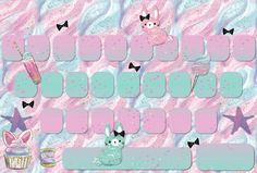 a pink and blue wallpaper with stars, cupcakes and other items on it