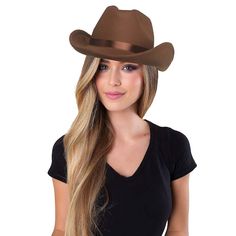 Just what you need to top off that cool western look! Our Brown Flocked Cowboy Hat with Hatband will make any cowboy or cowgirl look good, or you can use it to jazz up an eclectic boho look, or add to an inflatable bull costume that you wear! Care Instructions: Hand wash using a soft cloth or sponge with cold water and mild soap. For best results hang or lay flat to dry. Western Style Hat For Rodeo, Western One Size Costume Hats For Rodeo, Western Fedora Costume Hat For Rodeo, Country Style Felt Hat For Western-themed Events, Western Style Costume Hats For Rodeo, Western Fedora For Rodeo Costume, Western Fedora Hat For Rodeo, Western Brimmed Costume Hats For Rodeo, Western Fedora For Western-themed Events