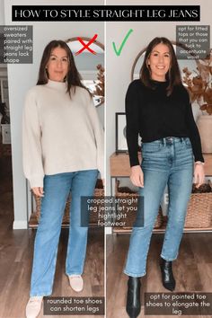 Light Denim Straight Jeans Outfit, Fall Outfit Straight Leg Jeans, Black Cropped Straight Leg Jeans Outfit, Loafers With Straight Leg Jeans, Crop Sweater Jeans Outfit, In Style Jeans 2023, Sneakers And Straight Leg Jeans, Straight Leg Jeans And Sweater, Straight Crop Jeans Outfit