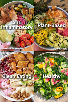 four pictures showing different types of salads and what they mean them to be healthy