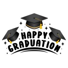 happy graduation logo with mortars and stars on it's side, which reads happy graduation