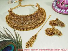 Indian Traditional antique necklace Bridal jewelry set for women Festive Diwali Jewelry With Antique Finish, Festive Antique Finish Necklaces For Wedding, Wedding Temple Jewelry Necklace With Antique Finish, Festive Antique Finish Necklace For Weddings, Festive Wedding Necklace With Antique Finish, Antique Finish Chandbali Wedding Jewelry, Festive Antique Kundan Jewelry Sets, Heavy Antique Gold Jewelry For Diwali, Ceremonial Festive Jewelry With Antique Finish