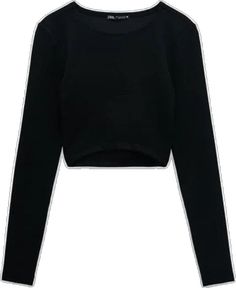 Black Ribbed Crew Neck Crop Top, Black Crew Neck Winter Crop Top, Casual Black Crop Top For Winter, Black Crew Neck Crop Top For Winter, Black Stretch Crop Top For Fall, Black Crop Top For Fall, Fitted Black Crop Top For Winter, Zara Black Stretch Crop Top, Winter Black Ribbed Crop Top