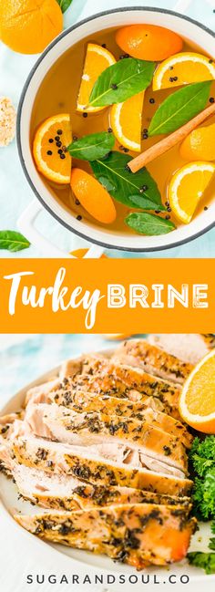 this is an image of turkey brine with oranges and broccoli