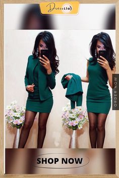 Women Pure Color Round Neck Pullover Long Sleeved Jacket Short Dress Suit Long Sleeve Coat, Suit Dress, Slim Dress, Dress Suit, Long Sleeves Coats, Spring Women, Collars For Women, Slim Dresses, Short Jacket