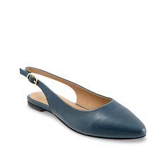 Trotters-Evelyn Flat Bring versatile style to your look with the Evelyn flat from Trotters. This slingback leather pair sports a pointed toe for a sharp highlight. Trotters Shoes, Blue Flats, Heel Height, Leather Upper, Bring It On, Women Shoes, Heels, Blue, Leather