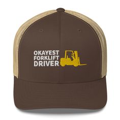 Forklift Truck Caps, Retro Truckers Cap, Forklift Hats, Construction Theme, Licensed Operator Gifts. This six-panel trucker cap with a mesh back will be a comfy and classic choice for a perfect day in the sun. C011 • 60% cotton, 40% polyester • Mid-profile cap with a low-profile embroidery area • Structured, six-panel cap • 3.5″ crown (8.9 cm) • Hard buckram front panels • Mesh back • Permacurv® visor, matching undervisor • Plastic adjustable closure • Head circumference: 21⅝″–23⅝″ (54.9 cm–60 c Truck Caps, Construction Theme, A Perfect Day, Head Circumference, Perfect Day, Gifts For Father, Trucker Cap, Low Profile, Fathers Day Gifts