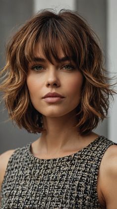 Medium-Length Shag Haircuts Med Length Hairstyle Women, Med Length Hairstyles, Bob With Fringe, Saving Techniques, Wavy Bob, Wavy Bobs, Voluminous Hair, Hairstyle Women