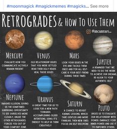 the planets and their names on a blackboard with chalk writing that says, retrorades & how to use them