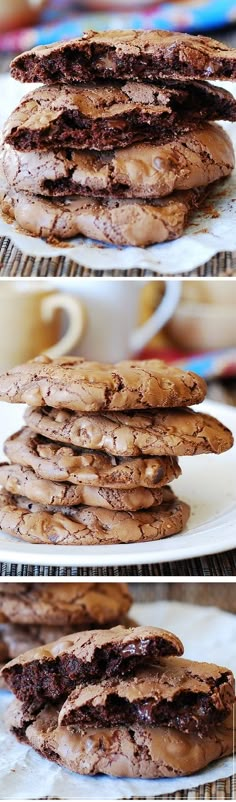 three different pictures of cookies stacked on top of each other in front of the camera