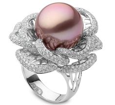 Tahitian Pearl Orchid Ring, Flower Diamond Ring, Freshwater Pearl Jewelry, Radiant Orchid, Pearl And Diamond Ring, Yoko London, Bling Rings, High Jewelry, Pearl Ring