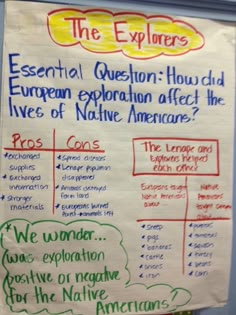 a whiteboard with writing on it that says, the explorer's essential question how did european explain after the lives of native americans?