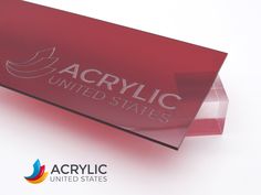 an acrylic united states logo is displayed on a red glass plaque that reads acrylic united states