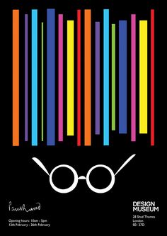 the poster for harry potter's design museum, which features colorful bars and glasses