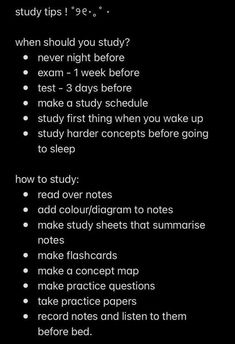 a black background with text that says study tips