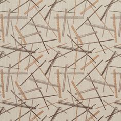 an abstract pattern made up of sticks and nails on a white background with brown lines