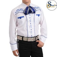 Charro Shirt SO-WD0874 - Camisa Charra para Hombre Charro Outfit For Men, Charro Decorations, Mexican Fashion Modern, Chambelan Outfits, Charro Hat, Mens Cowboy Shirts, Mariachi Suit, Charro Outfit, Embroidery For Men