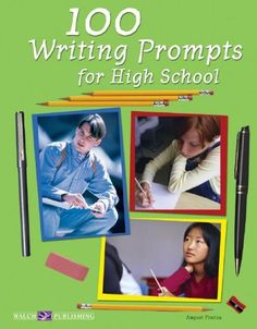 a book cover with pictures of people and writing supplies on it, including pens, pencils, and paper