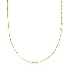 Ross-Simons - J - 14kt Yellow Gold Initial Station Necklace. 16". RS Pure. Modern designs that complete your outfit and complement your personality. The perfect way to make your layers special, our dainty 14kt yellow gold necklace features a "J" initial stationed on one side of a simple cable chain. Includes a 2" extender. Springring clasp, 14kt yellow gold initial station necklace. Gold Initial, Station Necklace, Cable Chain, Initials, Gold Necklace, Fine Jewelry, Cable, Yellow Gold, Pure Products