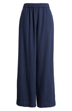 Cut from a breezy linen blend with a high waist and wide legs, these pull-on pants are a cool remake of a closet classic. 30" regular inseam; 25" leg opening; 11 12" front rise; 16" back rise (size Medium) 28" petite inseam; 24" leg opening; 11" front rise; 15" back rise (size Medium P) Elastic waist Front slant pockets; faux back welt pocket 55% linen, 45% rayon Machine wash, tumble dry Imported Women's Clothing Chic Linen Wide Leg Lounge Pants, High Waist Linen Wide Leg Loungewear Pants, Chic Linen Bottoms With Elastic Waistband, Linen Wide-leg Pants For Day Out, Chic Cotton Wide Leg Pants With Pull-on Style, Linen Wide Leg Bottoms With Pull-on Style, Chic Linen Wide Leg Pants With Pull-on Style, Versatile Linen Wide Leg Pants For Day Out, Wide Leg Linen Bottoms With Pull-on Style