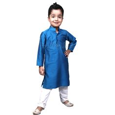 Kids party Wear Kurta Pajama, Cotton Blue Kurta and White Pajama - kurta pajama for baby boy 6 months, 12 months, 1-2 year, 3-4 year, 5-6 year, 6-7 year -15 Years Party Wear Kurta, Blue White Weddings, Kids Party Wear, Blue Kurta, White Pajamas, Year 5