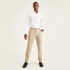 Dockers Nwt! Mens Cream Easy Stretch Khakis, Straight Fit Pant Size 34 Measures Approximately: Inseam 32 Inch White Cotton Dress Pants For Business Casual, Beige Relaxed Fit Dress Pants, Cream Shirt Men, Beige Pants Men, Cream Pants, Dockers Pants, Straight Fit Pants, Easy Stretches, Beige Pants