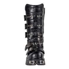 New Rock M.134-S1 Reactor Boots (Black) Gothic Black Moto Boots With Steel Toe, Black Steel Toe Boots For Streetwear, Black Leather Boots For Alternative Fashion, Black Leather Alternative Combat Boots, Black Combat Boots With Rivets For Alternative Fashion, Black Biker Boots With Reinforced Heel, Black Spiked Alternative Boots, Black Leather Alternative Style Boots, Black Alternative Boots With Spikes