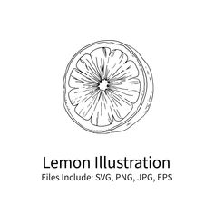 the lemon illustration logo is shown in black and white