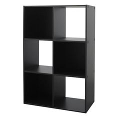 a black book shelf with four different sections