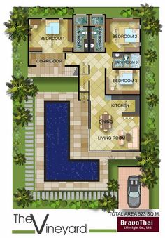 the floor plan for a house with swimming pool