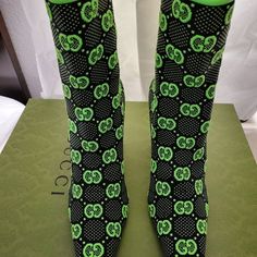 Gucci Gg Tom - Black- Neon Green Booties "Brand New" Size Eu39+ Box Is Included, And No Dust Bags. No Call Outs On Booties "No Refunds" Toms Booties, Booties Outfit, Shoes Gucci, Chic Leather, Black Neon, Gucci Shoes, Black Booties, Neon Green, Black Green