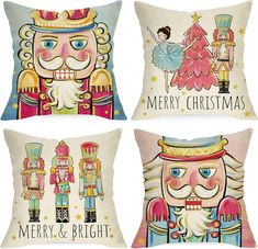 Amazon.com: Ussap Merry Christmas Nutcracker Decorative Throw Pillow Covers 18x18 Set of 4, Pink Xmas Tree Cartoon Wooden Soldier Toy Cushion Case Decor, Bright Winter Holiday Home Decoration for Sofa Couch : Home & Kitchen Pink Xmas Tree, Tree Cartoon, Hiasan Bilik Tidur, Vintage Ballet, Pink Xmas, Bantal Sofa, Sofa Pillow Covers, Bright Winter, Christmas Pillowcases