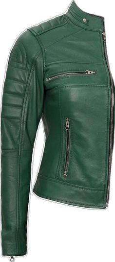 Green Winter Biker Jacket With Zipper, Winter Green Biker Jacket With Zipper Closure, Green Winter Biker Jacket With Zipper Closure, Green Leather Biker Jacket With Long Sleeves, Trendy Green Leather Jacket With Zipper, Green Leather Jacket With Zipper, Trendy Green Leather Jacket With Zipper Closure, Green Leather Jacket With Zipper Closure, Fitted Green Leather Jacket